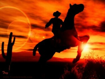 Cowboy On Mustang Sunset 1024px X 768px Reitender Pr Rie