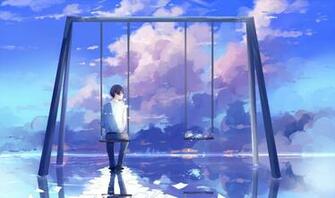 Anime Boy Scenic Swing Clouds Back Reflection 2k