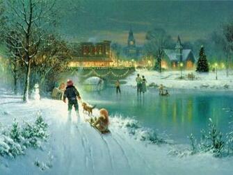 The Sled Past Frozen Lake Christmas Landscapes Wallpaper Image