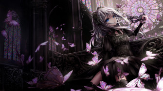 Wallpaper Id Butterfly Girl Anime Black Manga Pink