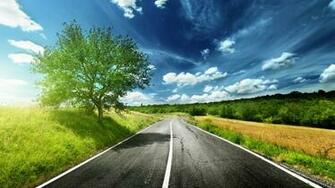 Roads Trees Sun Sunlight Sky Clouds Manipulation Wallpaper Background