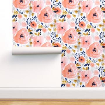 Peel And Stick Removable Wallpaper Watercolor Floral Flowers Pink