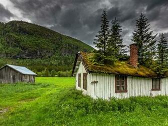 Wallpaper Hemsedal Norway House Moss Trees Grass Mountain