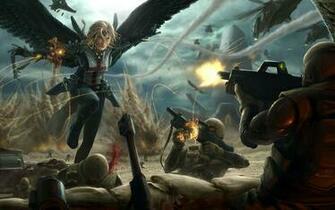 Angels Women Wallpaper War Guns Concept
