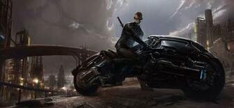 Art Dark Sci Fi Futuristic Men Males Cities Vehicles Motorcycles