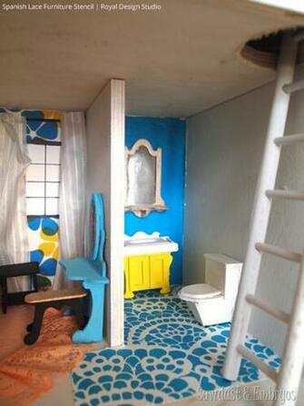 Spanish Lace Stencil On Dollhouse Via Sawdust And Embryos Stencils