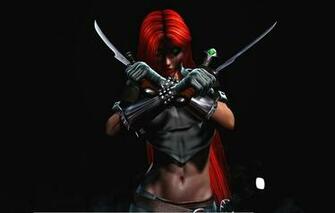 Wallpaper Look Fog Weapons Background Green Eyes Red Hair