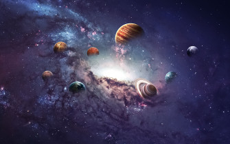 Cosmic Planets Galaxy HD Desktop Wallpaper By Vadim Sadovski
