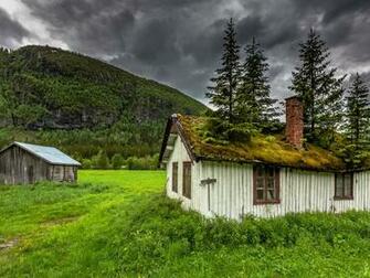 Wallpaper Hemsedal Norway House Moss Trees Grass Mountain