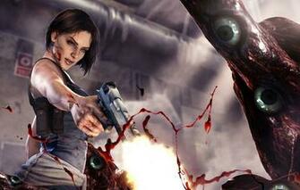 Wallpaper Girl Gun Blood Monster Resident Evil Jill