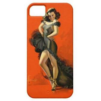 Pin Up Girl With Black Dress On Network Background iPhone Cases