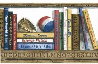 Classic Books On Shelf Library Dictionary Abc Alphabet Brown Wall