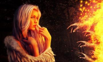 Fire Hand Women Artwork Fantasy Art Wallpaper HD Desktop