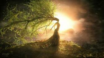Art Willow Landscapes Mood Trees Sunset Sunrise Women Gods Wallpaper