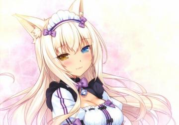 Bell Bicolored Eyes Blonde Hair Breasts Catgirl Cat Smile Cleavage