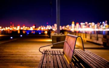 Nature Splendor Night City Lights Bench Bokeh Wallpaper