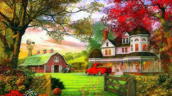 Farmhouse Scenic Landscape Painting Msnkhwn6er44bnh4 Wallpaper