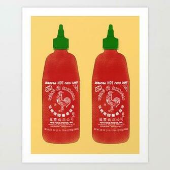 Sriracha Bottle Yellow Background Art Print By Maddisonegreen