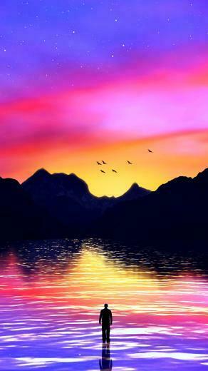 Wallpaper Silhouette Sea Art Mountains