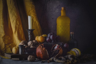Fruit Bottle Grapes Candle Photography Still Life HD Wallpaper