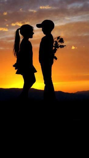Mountain Top Cute Lovely Kids Silhouette Romantic Scene iPhone