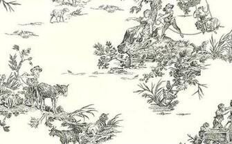 Black Cream Toile Wallpaper Country Scene Animals York Eu4730 Double
