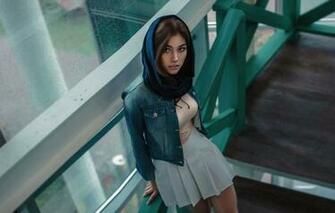 Wallpaper Look Pose Skirt Girl Dzhinsovka Sasha Rusko Image