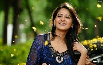 Anushka Shetty Blue Dress With Smiley Face HD Wallpaper