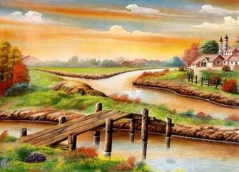 Beautiful Village Paintings Wallpaper Root