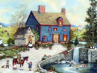 Americana Art Painting Winter Fun Wallpaper