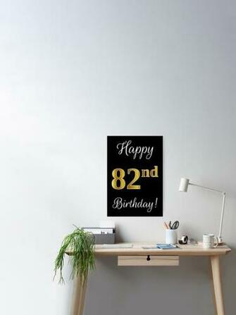 Elegant Faux Gold Look Number Happy 82nd BirtHDay Black