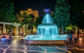 Wallpaper Night Fountain Azerbaijan Baku