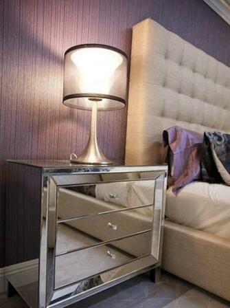 Textured Wallpaper Mirrored Nightstand Purple Adds