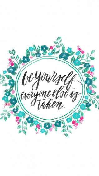 White Teal Mint Pink Floral Wreath Be Yourself iPhone Background