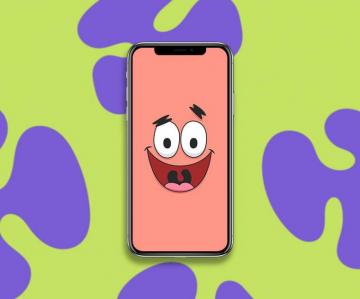 Spongebob Wallpaper With Patrick Star Smiling Face And Shorts Pattern