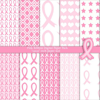 Pink Ribbon Breast Cancer Awareness Digital Paper Pack On