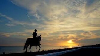 Wallpaper Horseback Rider Girl Silhouette