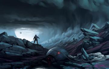 Wallpaper Dark Moon Fantasy Science Fiction Clouds Rocks