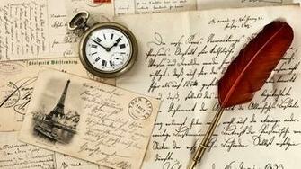 Wallpaper Vintage Old Paper Pen Watch Writing Stamp Postcard HD