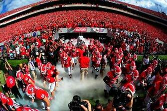 Members Of The Georgia Bulldogs Take Field Against