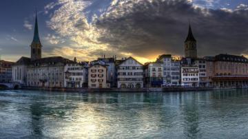 Zurich Switzerland At Dusk Windows HD Wallpaper Pre