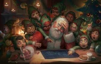 Wallpaper Plan Art Elves Fireplace Santa Claus Herringbone