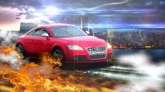 Audi Red In Fire Wallpaper HD Car