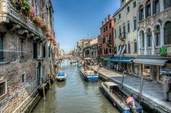 Image Venice Italy HDr Canal Street Boats Berth Cities Building
