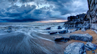 Sea Water Rocks Clouds Long Exposure 4k HD Wallpaper