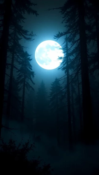Dark Forest With Moon Wallpaper