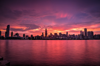 Chicago Buildings Evening Lights Skycrapper Sunrise Laptop Wallpaper