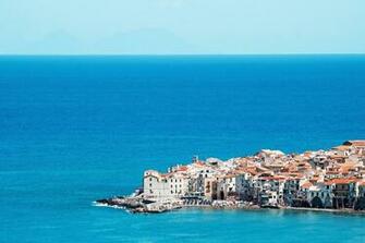 Wallpaper Cefalu Sicily Italy Sea Houses Cape Sky