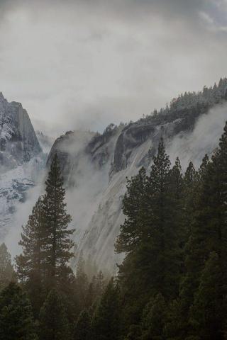 Yosemite Snow Dark Mountain Nature iPhone Wallpaper