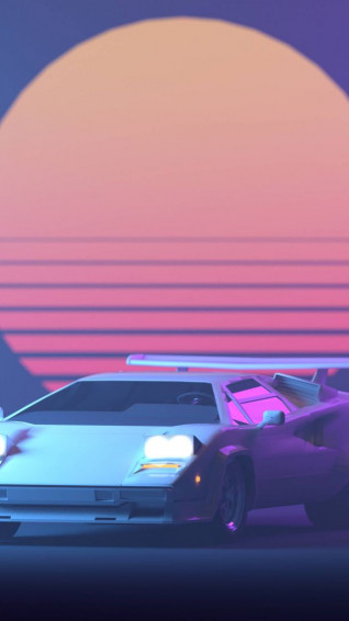 Wallpaper Retrowave Purple Lamborghini Countach 4k Art